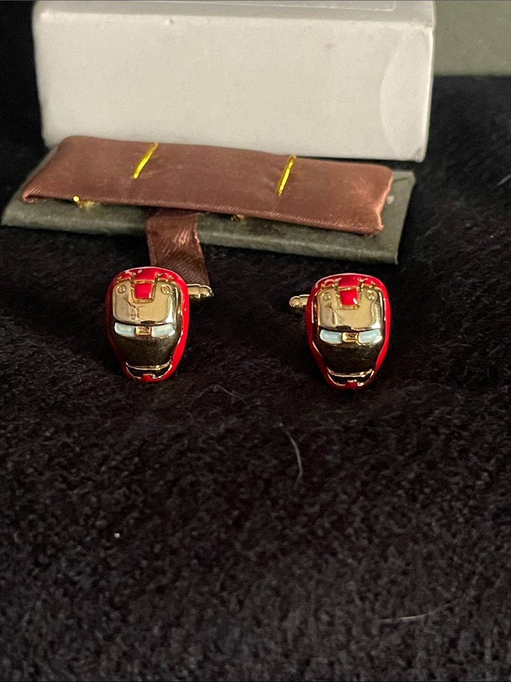 Red and Gold Novelty Cufflinks - Superhero Helmet Design